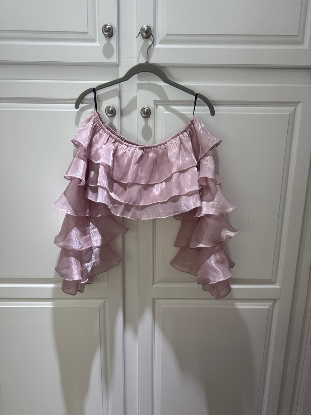Forever 21 Pink Ruffled Off-Shoulder Crop Top